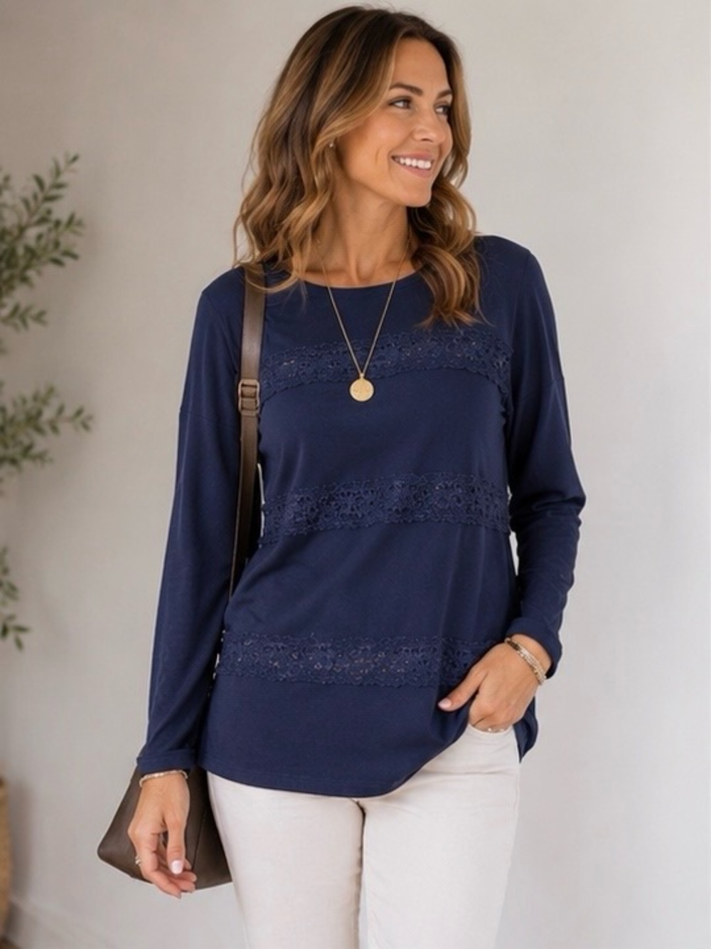 Liz Claiborne Sweatshirt New Top Navy Lace long sleeve Sweatshirt Size XL